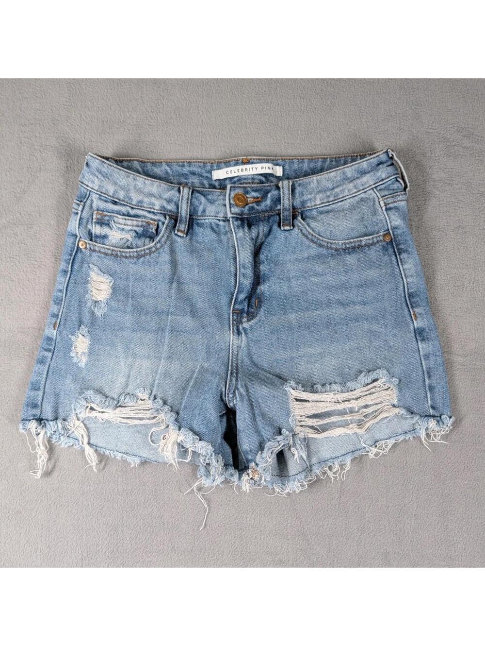 Celebrity Pink Womens 5 27in Light Wash Distressed Denim Cutoff Shorts Festival